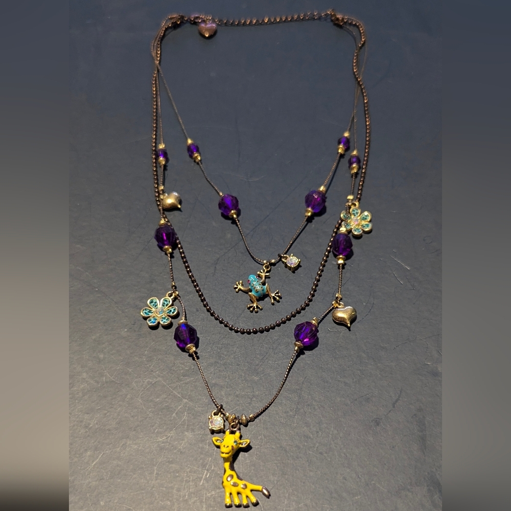 Betsey Johnson Purple and Gold Charm Necklace